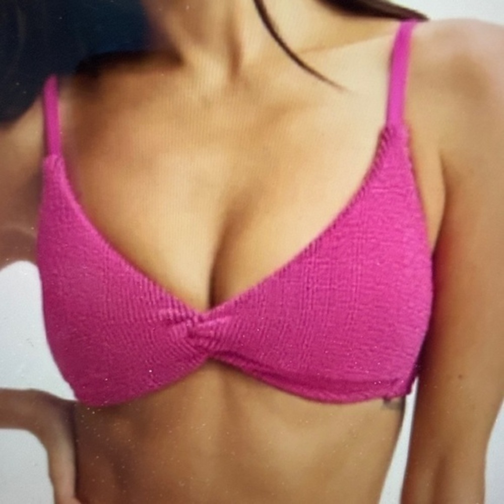 Good American Pink Textured Swim Top Bralette Twist Front XL 4 GSW0231LV